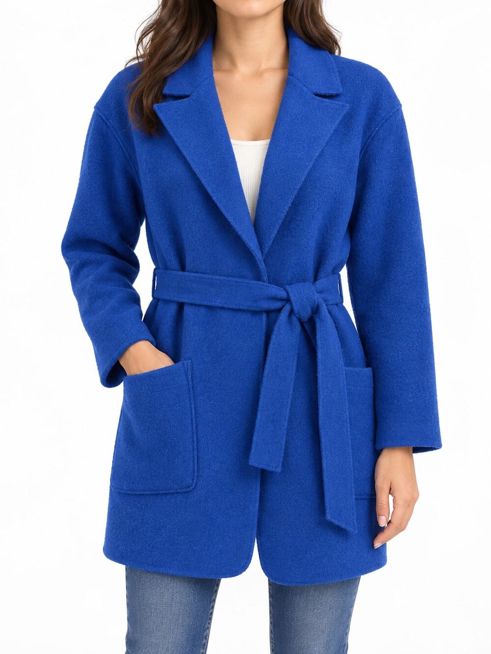 J.Crew Women's PXS Royal Blue Boiled Wool Belted Wrap Coat 100% Wool Petite